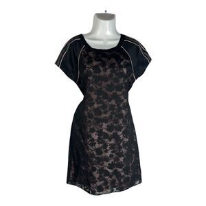 Juicy Couture Women's Size 8 Black Floral Mesh Dress Short Sleeve Back Zipper